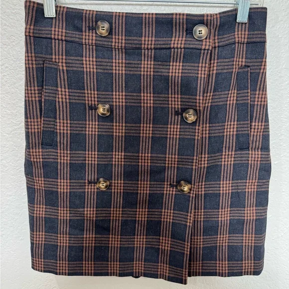Madewell Double Breasted Plaid Brown and Black Women's Mini Skirt - Picture 2 of 5